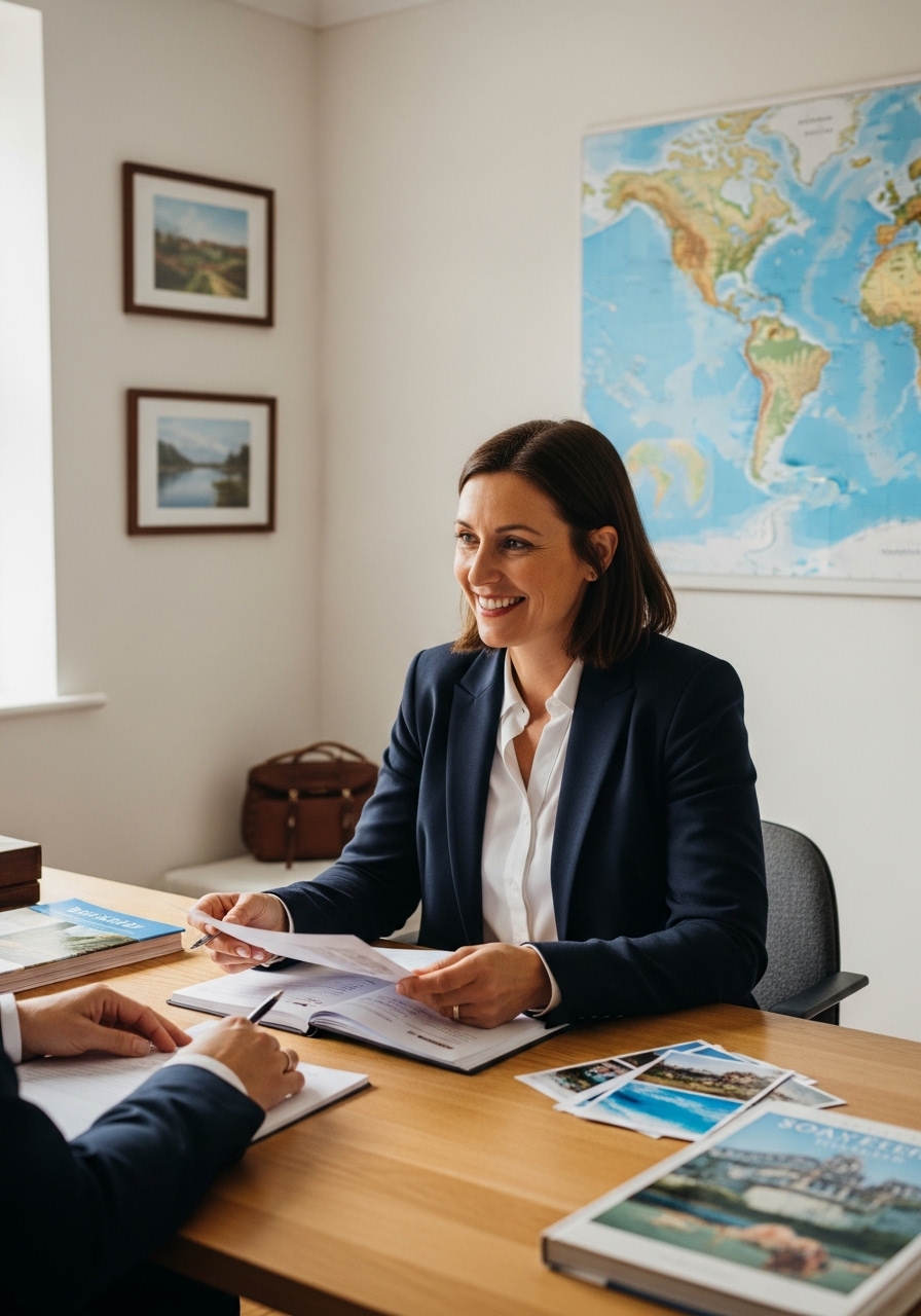 Travel consultant in warm Somerset office environment