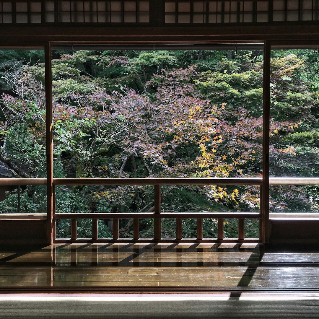 Traditional Japanese ryokan interior with garden view